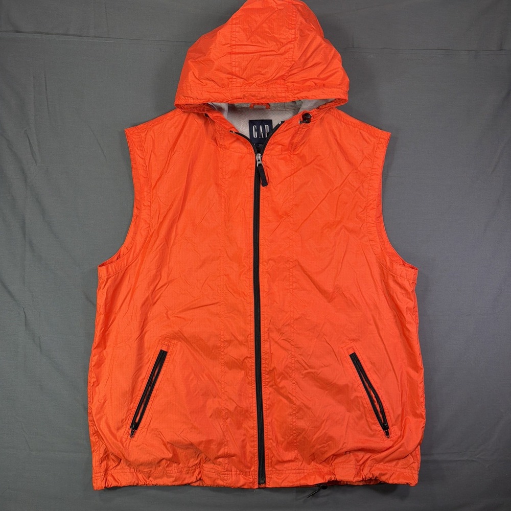 Vintage GAP Tech Vest Mens XXL Orange Full Zip Gorpcore Windbreaker Y2K Hooded
